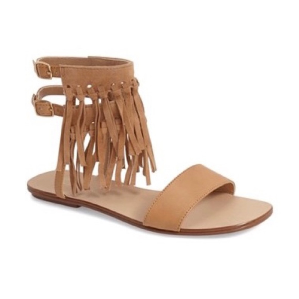 Splendid Taryn Fringe Nude Tan Leather Boho Sandals 8
